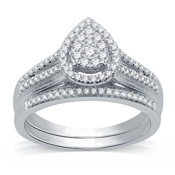 I Said Yes Womens 3/8 CT. T.W. Lab Grown White Diamond Sterling Silver Pear Bridal Set