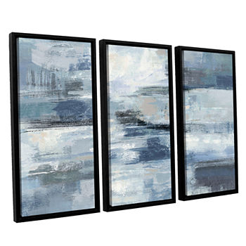 Brushstone Clear Water Indigo and Gray 3-pc. Floater Framed Canvas Wall Art