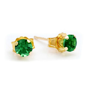 Lab-Created 4mm Emerald 10K Yellow Gold Stud Earrings