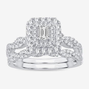 Signature By Modern Bride 1 CT. T.W. Diamond Side Stone Halo Bridal Set in 10K or 14K White Gold