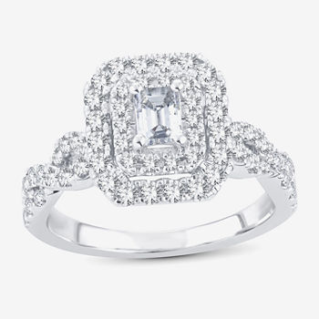 1 CT. T.W. Lab Grown Diamond Cushion Shape Side Stone Halo Engagement Ring in 10K or 14K White Gold