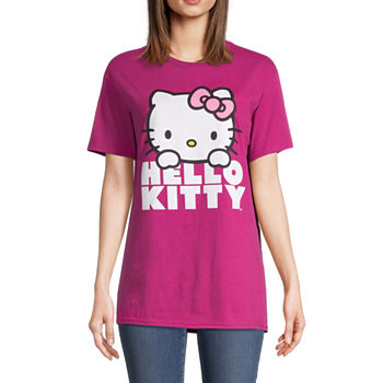Juniors Oversized Womens Crew Neck Short Sleeve Hello Kitty Graphic T-Shirt