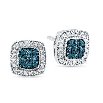 Diamond Accent Genuine Blue Diamond Sterling Silver Stud Earrings