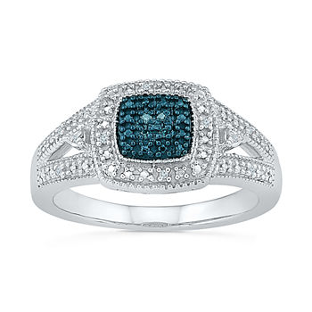 Womens Diamond Accent Genuine Blue Diamond Sterling Silver Cocktail Ring