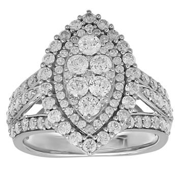 Womens 2 CT. T.W. Genuine White Diamond 10K White Gold Marquise Engagement Ring