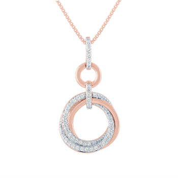 Womens 1/10 CT. T.W. Genuine White Diamond 14K Rose Gold Over Silver Circle Pendant Necklace