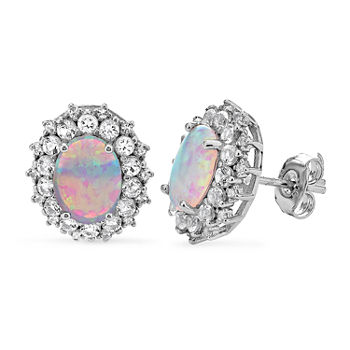 Lab Created White Opal Sterling Silver 12.7mm Stud Earrings