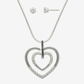 Mixit Silver Tone Crystal Double Heart Jewelry Set