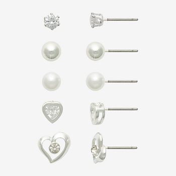 Mixit Silver Tone Heart Stud 5 Pair Earring Set