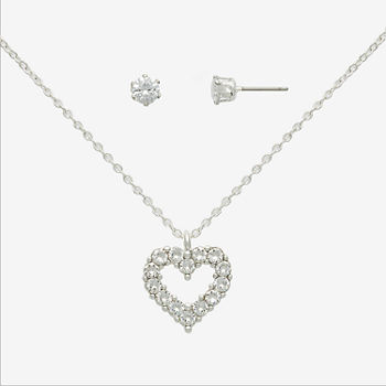 Mixit Silver Tone Necklace & Stud Earring 2-pc. Crystal Heart Jewelry Set