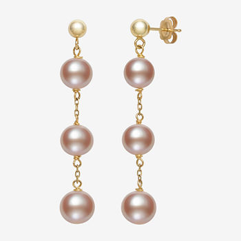 Pink Cultured Freshwater Pearl 10K Gold Drop Earrings