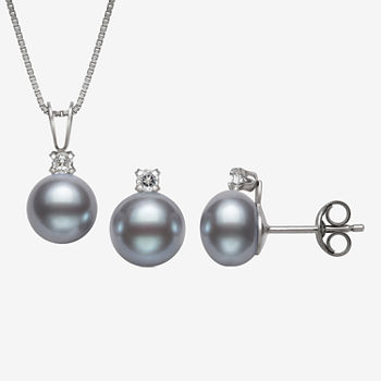 Dyed Gray Cultured Freshwater Pearl Sterling Silver 2-pc. Jewelry Set
