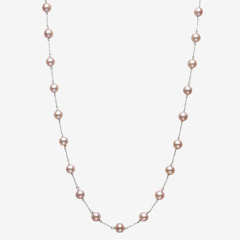 Womens 6MM Pink Cultured Freshwater Pearl 10K Gold Strand Necklace