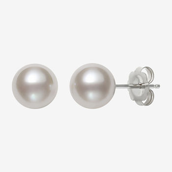 White Cultured Akoya Pearl 14K White Gold 6mm Ball Stud Earrings