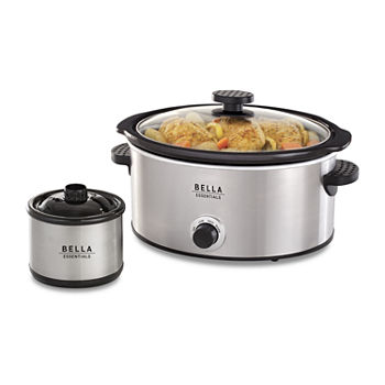 Bella Essentials 5 Quart Slow Cooker Brushed Stainless Steel with Bonus Dipper