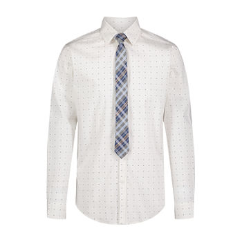 Van Heusen Little & Big Boys Point Collar Long Sleeve Stretch Fabric Shirt + Tie Set