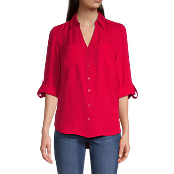 by&by Juniors Womens Long Sleeve Regular Fit Button-Down Shirt
