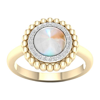 Womens Lab Created Opal 10K Gold Over Silver Halo Cocktail Ring