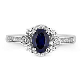 Enchanted Disney Fine Jewelry Womens 1/10 CT. T.W. Lab Created Blue Sapphire Sterling Silver Cinderella Cocktail Ring