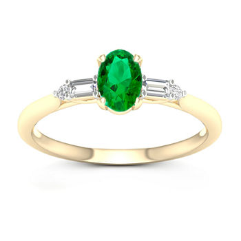 Womens Genuine Green Emerald 10K Gold Promise Ring