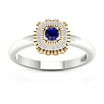 Womens Genuine Blue Sapphire 10K Gold Sterling Silver Promise Ring