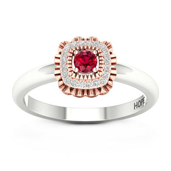 Womens Lead Glass-Filled Red Ruby 10K Rose Gold Sterling Silver Promise Ring