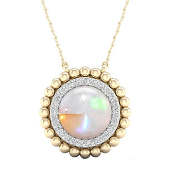 Womens Lab Created Opal 10K Gold Over Silver Pendant Necklace