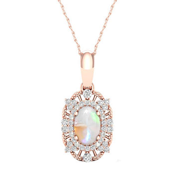 Womens Lab Created Opal 10K Rose Gold Over Silver Pendant Necklace