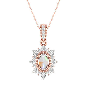 Womens Diamond Accent Genuine Opal 10K Rose Gold Pendant Necklace