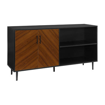 58" Mid Century Modern Bookmatch Asymmetrical TV Stand