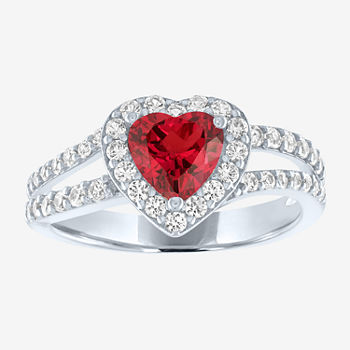 Womens Lab Created Red Ruby Sterling Silver Heart Cocktail Ring