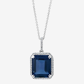 Effy Womens 1/7 CT. T.W. Diamond & Genuine Blue Topaz 14K White Gold Pendant Necklace