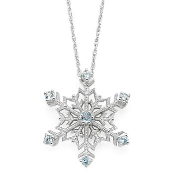 Color-Enhanced Swiss Blue Topaz Snowflake Pendant Necklace