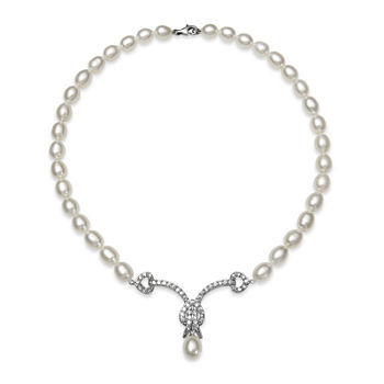 Cultured Freshwater Pearl and Cubic Zirconia Bridal Necklace