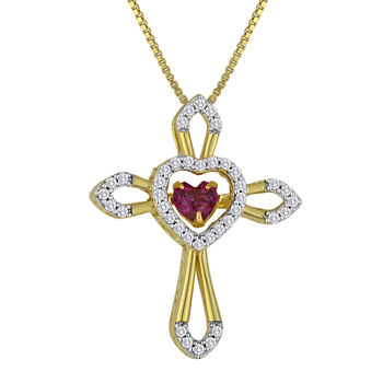 Love in Motion™ Lab-Created Ruby and White Sapphire Cross Pendant Necklace