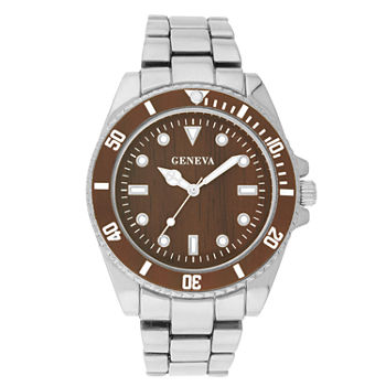 Geneva Womens Silver-Tone and Brown Bracelet Watch
