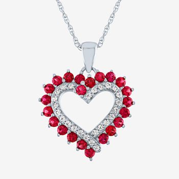 Womens Lab Created Red Ruby Sterling Silver Heart Pendant Necklace