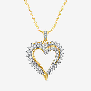 Womens 1 CT. T.W. Genuine White Diamond 10K Gold Heart Pendant Necklace