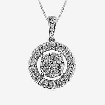 Womens 1 CT. T.W. Genuine White Diamond 10K White Gold Round Pendant Necklace