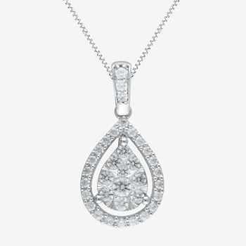 Womens 1/2 CT. T.W. Genuine White Diamond 14K White Gold Pear Pendant Necklace
