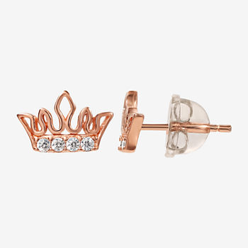 Disney Collection White Cubic Zirconia 14K Rose Gold Over Silver 9.7mm Crown Princess Stud Earrings