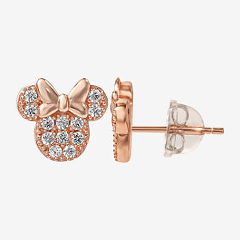 Disney Collection Pink Cubic Zirconia 14K Gold Over Silver 8.9mm Minnie Mouse Stud Earrings