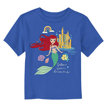 Disney Collection Toddler Girls Crew Neck Ariel Short Sleeve Graphic T-Shirt