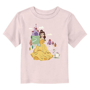Disney Collection Toddler Girls Crew Neck Beauty and the Beast Short Sleeve Graphic T-Shirt