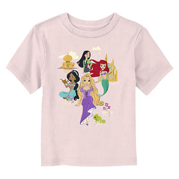 Disney Collection Toddler Girls Crew Neck Princess Short Sleeve Graphic T-Shirt