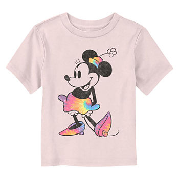 Disney Collection Toddler Girls Crew Neck Minnie Mouse Short Sleeve Graphic T-Shirt