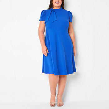 Ivy & Blue Plus Short Sleeve Midi Fit + Flare Dress