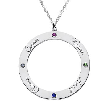 Personalized Birthstone and Name Sterling Silver Pendant Necklace
