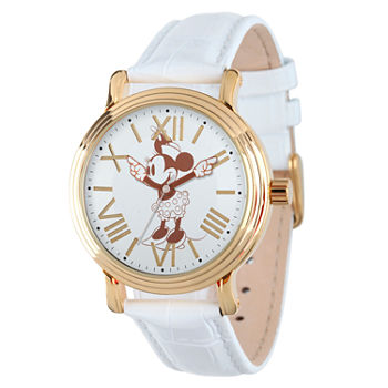 Disney Minnie Mouse Womens White Leather Strap Watch W001859
