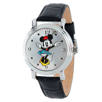 Disney Minnie Mouse Womens Black Leather Strap Watch W001873